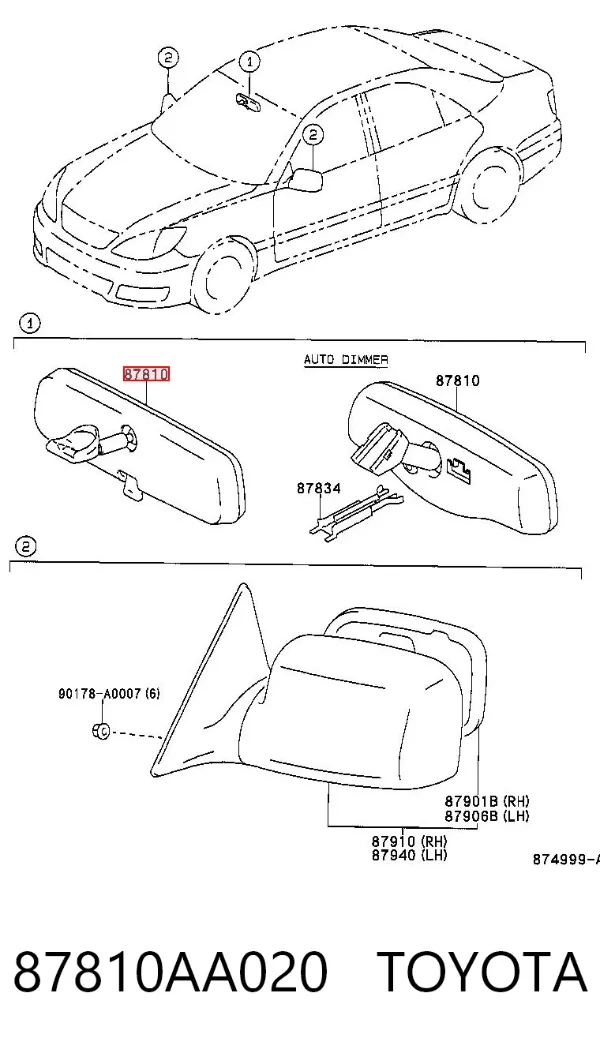 Зеркало заднего вида 87810AA020 Toyota