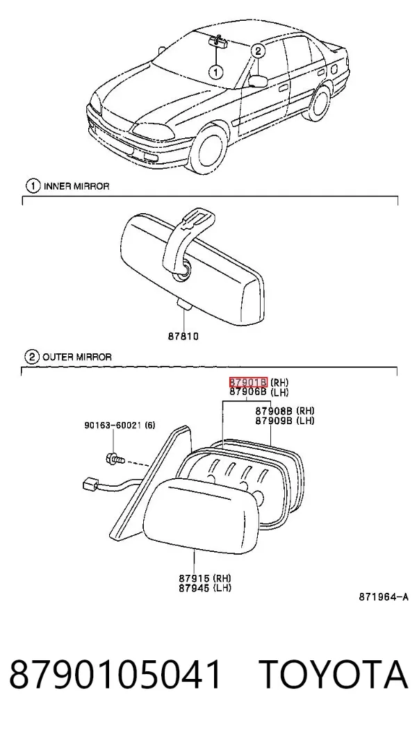 Правое зеркало 8790105041 Toyota