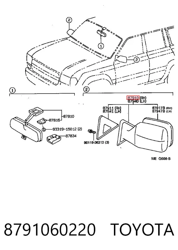 Правое зеркало Toyota Land Cruiser 80