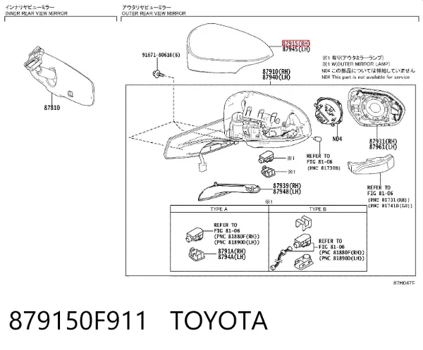 Накладка (крышка) зеркала заднего вида правая 879150F911 Toyota