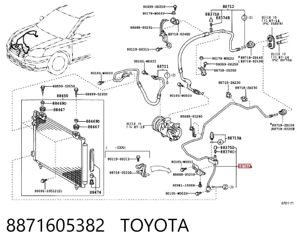 Шланг кондиционера, от радиатора к испарителю 8871605382 Toyota