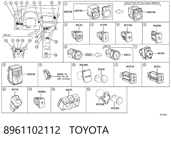 Кнопка старт-стоп 8961102112 Toyota