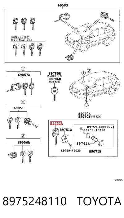 Ключ замка зажигания TOYOTA 8975248110