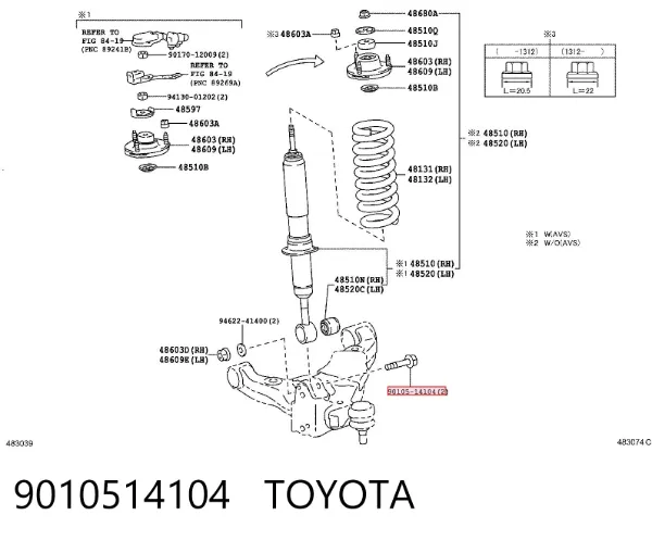Болт крепления амортизатора переднего 9010514104 Toyota