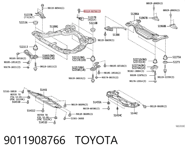 Болт нижнего рычага 9011908766 Toyota