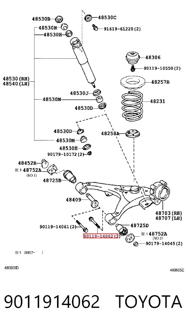Болт крепления заднего нижнего рычага, наружный 9011914062 Toyota
