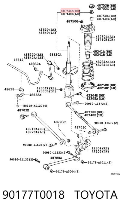 Гайка штока амортизатора переднего TOYOTA 90177T0018