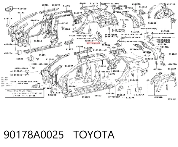 Пистон (клип) крепления подкрылка заднего крыла 90178A0025 Toyota