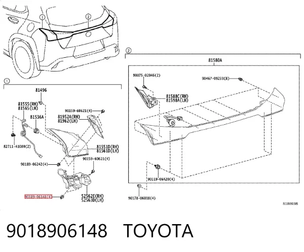 Пистон крепления заднего бампера 9018906148 Toyota