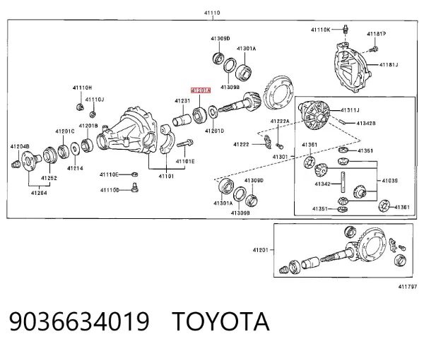 Подшипник хвостовика заднего моста внутренний 9036634019 Toyota