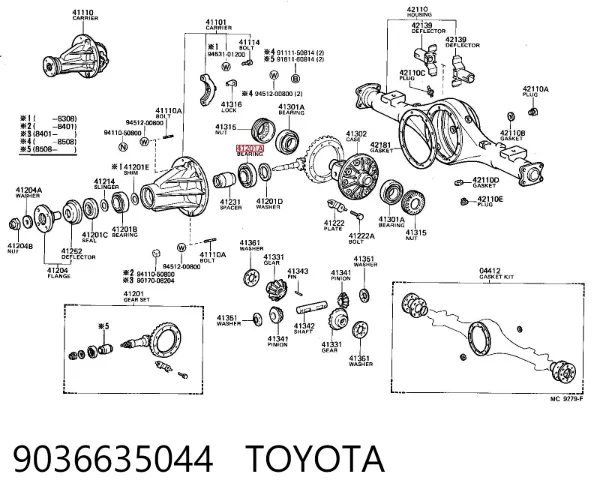 Подшипник хвостовика переднего/заднего моста наружный 9036635044 Toyota