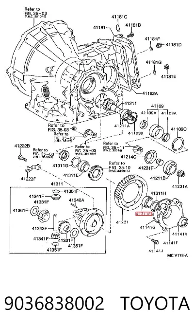 Подшипник дифференциала переднего моста TOYOTA 9036838002