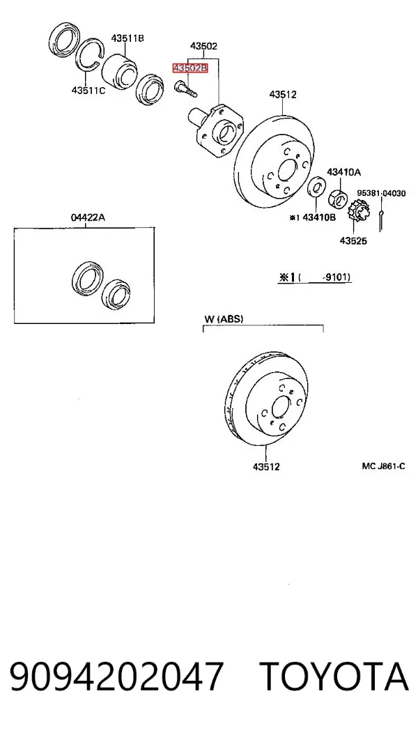 Болт ступицы 9094202047 Toyota