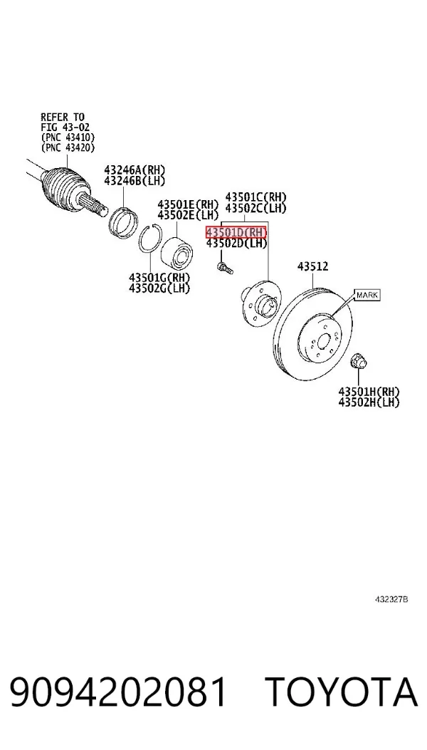 Шпилька колесная передняя 9094202081 Toyota