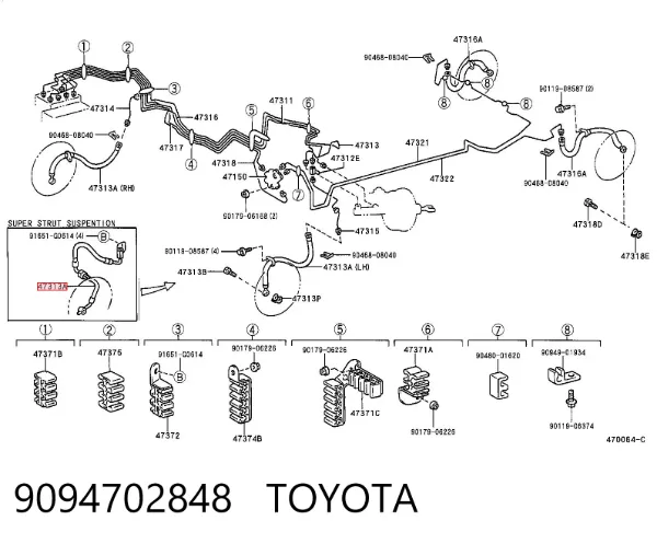 Шланг тормозной передний левый 9094702848 Toyota