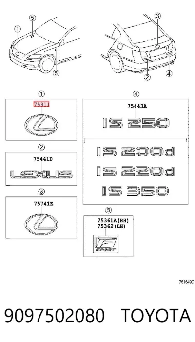 Эмблема капота TOYOTA 9097502080