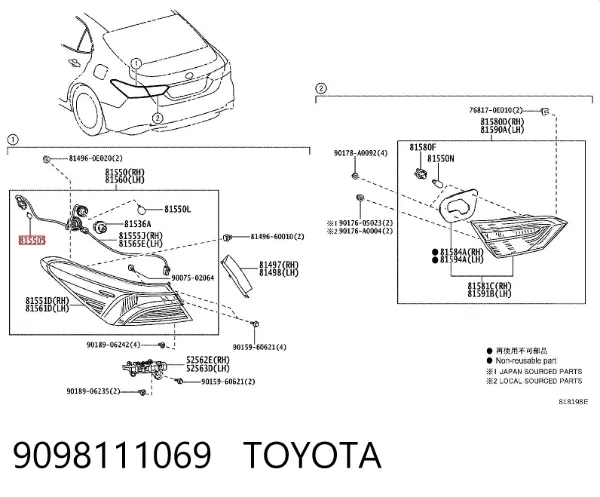Лампочка освещения салона 9098111069 Toyota