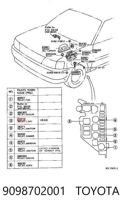 Реле противотуманной фары TOYOTA 9098702001