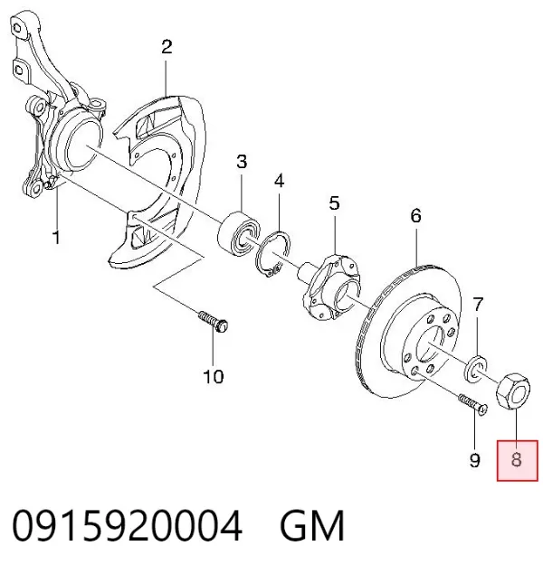 Гайка передней ступицы 0915920004 General Motors