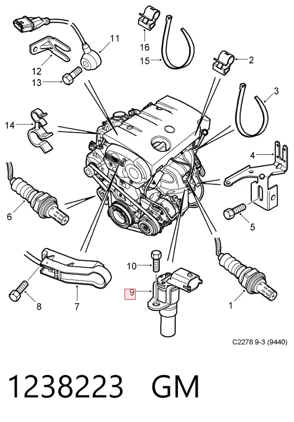 Датчик коленвала 1238223 General Motors