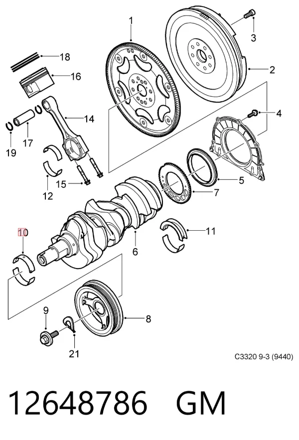Вкладыши коленвала коренные, комплект, стандарт (STD) 12648786 General Motors