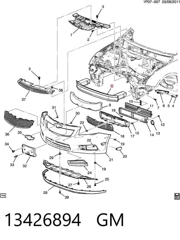Усилитель переднего бампера 13426894 General Motors