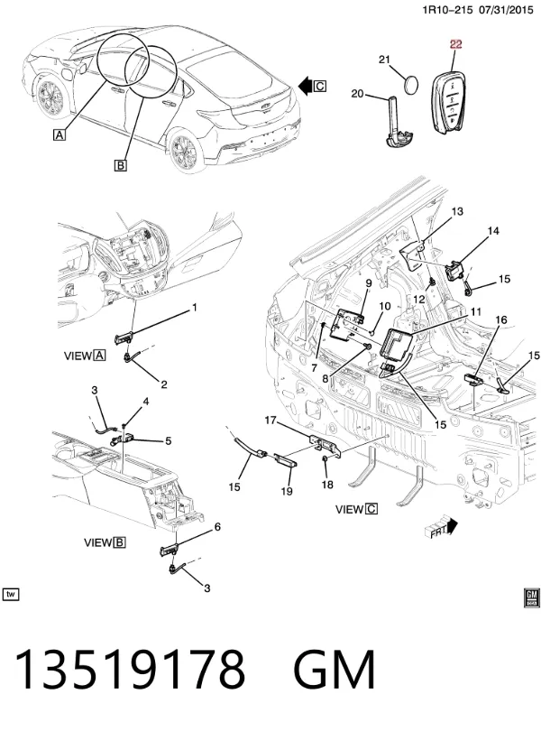 Брелок управления сигнализацией 13519178 General Motors