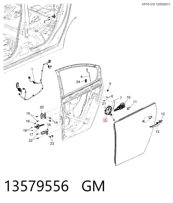 Замок двери задней правой Chevrolet Cruze J300