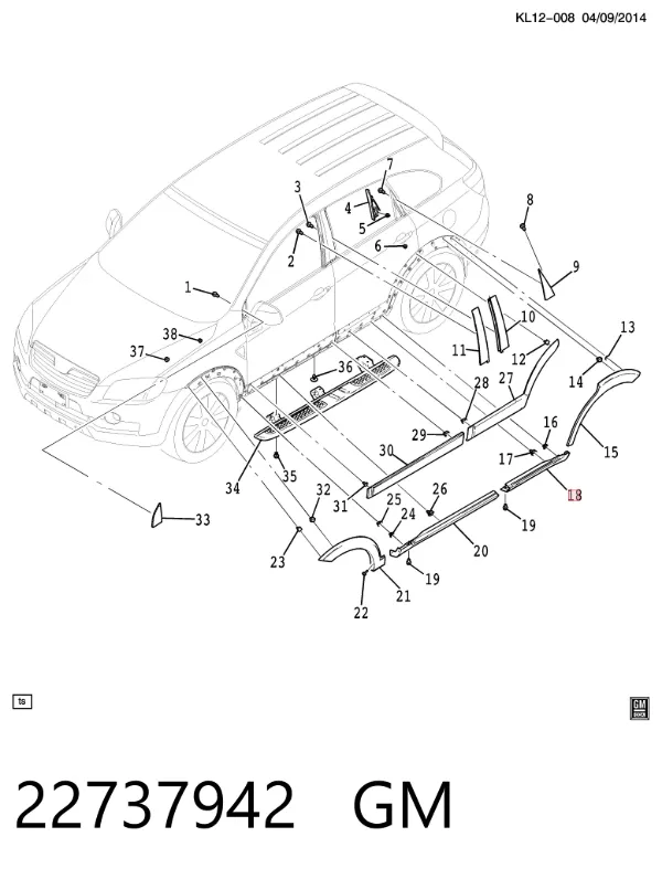 Накладка (молдинг) порога наружная задняя левая 22737942 General Motors
