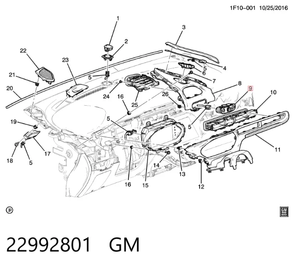 Переключатель света фар на "торпедо" 22992801 General Motors