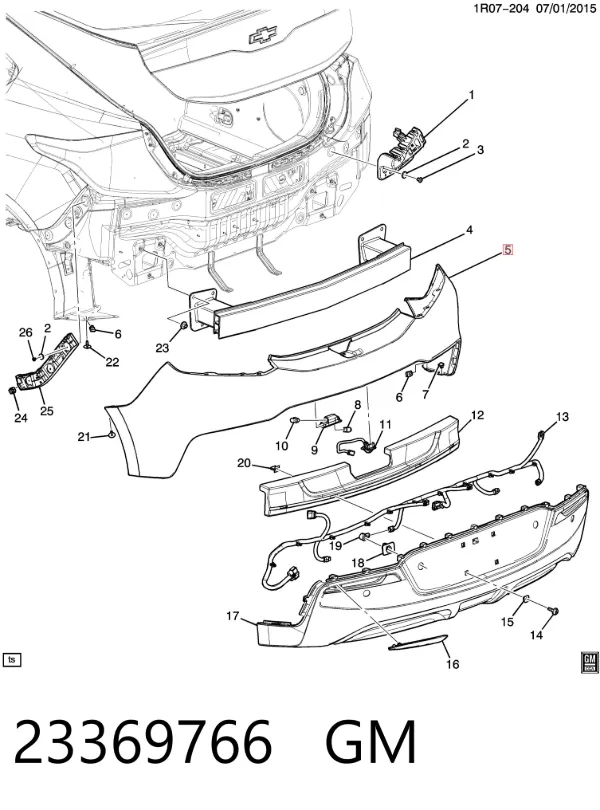Верхняя часть заднего бампера 23369766 General Motors