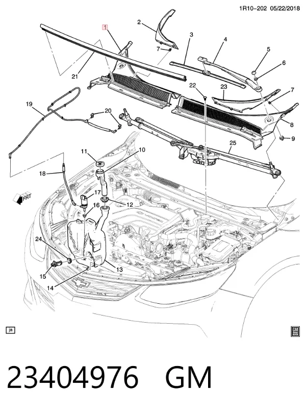 Водосток лобового стекла, жабо 23404976 General Motors