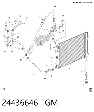 Кольцо уплотнительное шланга компрессора обратного GM 24436646