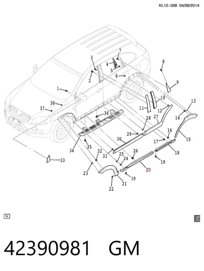 Накладка (молдинг) порога наружная передняя правая GM 42390981