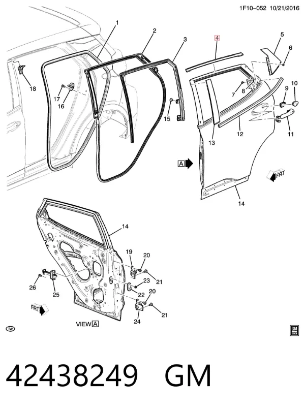 Молдинг двери задней правой верхний 42438249 General Motors