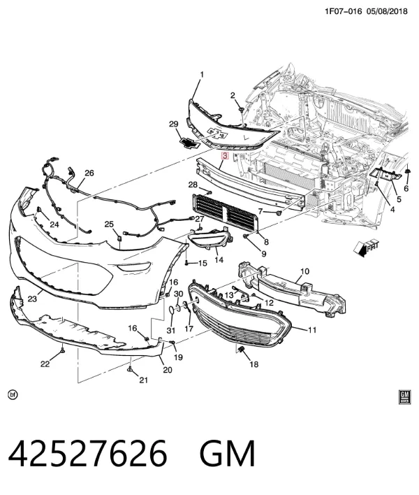 Усилитель переднего бампера 42527626 General Motors