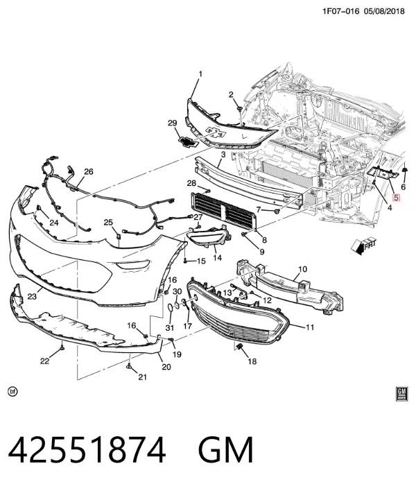 Кронштейн бампера переднего правый 42551874 General Motors