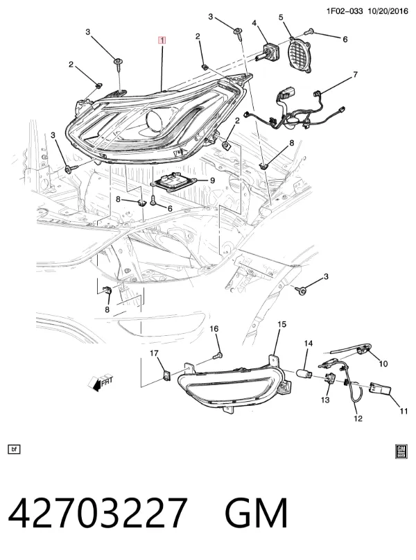 Правая фара 42703227 General Motors