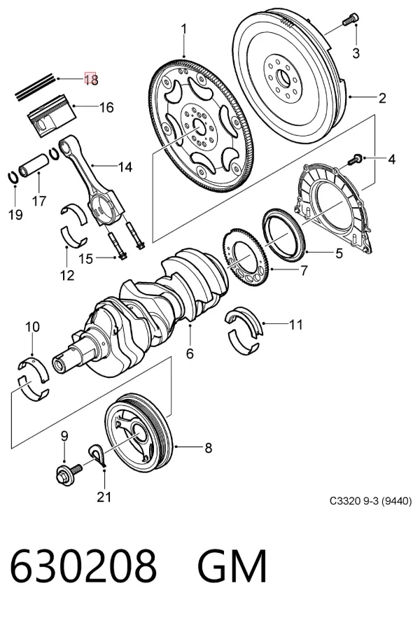 Комплект поршневых колец на 1 цилиндр, стандарт 630208 General Motors