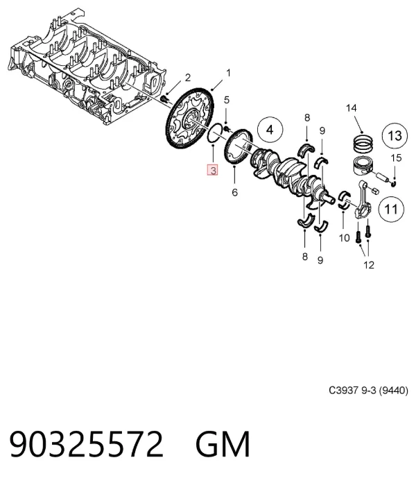 Сальник коленвала задний 90325572 General Motors
