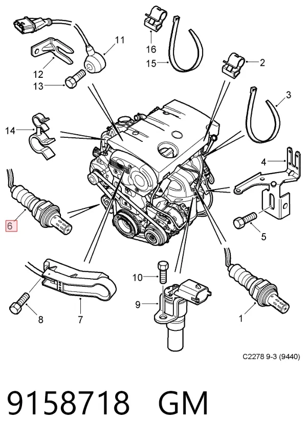 Датчик кислорода после катализатора 9158718 General Motors