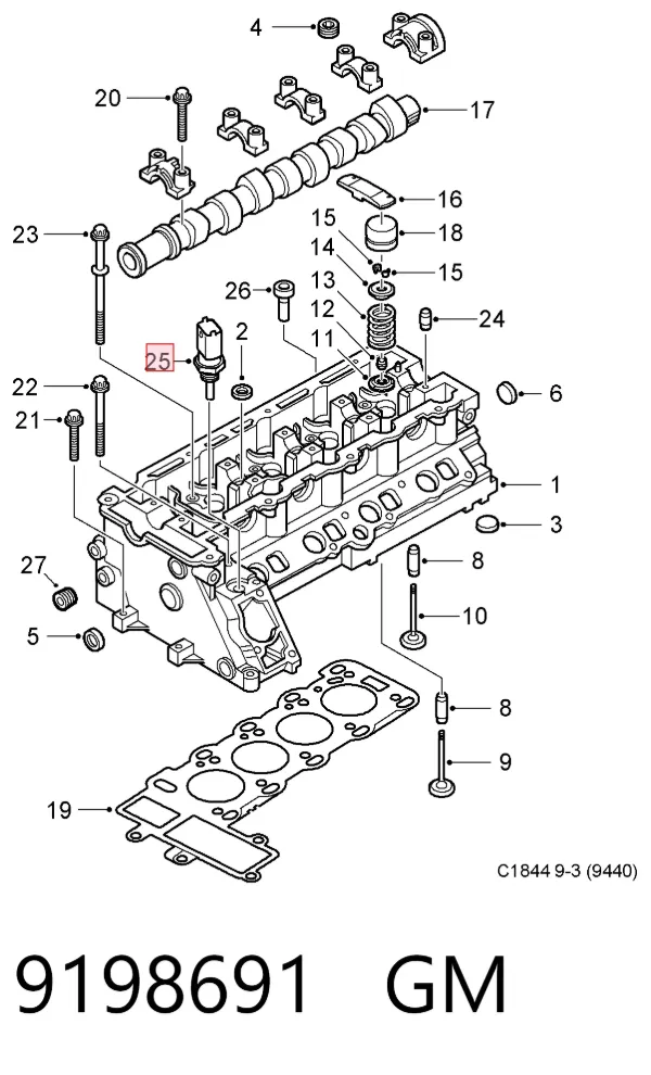 Датчик температуры охлаждающей жидкости 9198691 General Motors