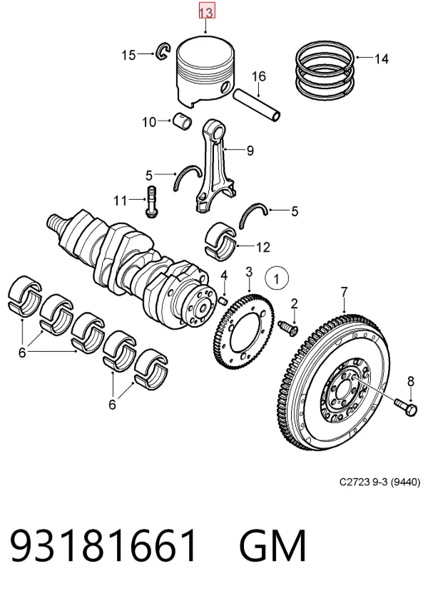 Поршень на 1 цилиндр, 2-й ремонт 93181661 General Motors