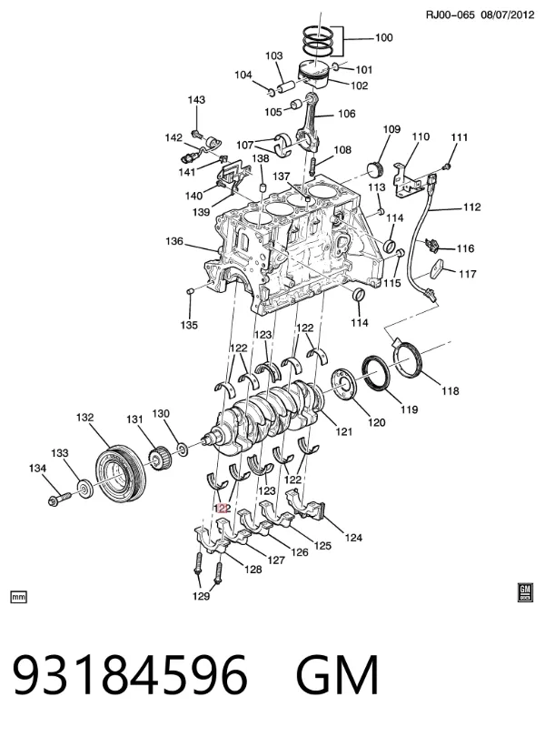 Вкладыши коленвала коренные, комплект, стандарт (STD) 93184596 General Motors