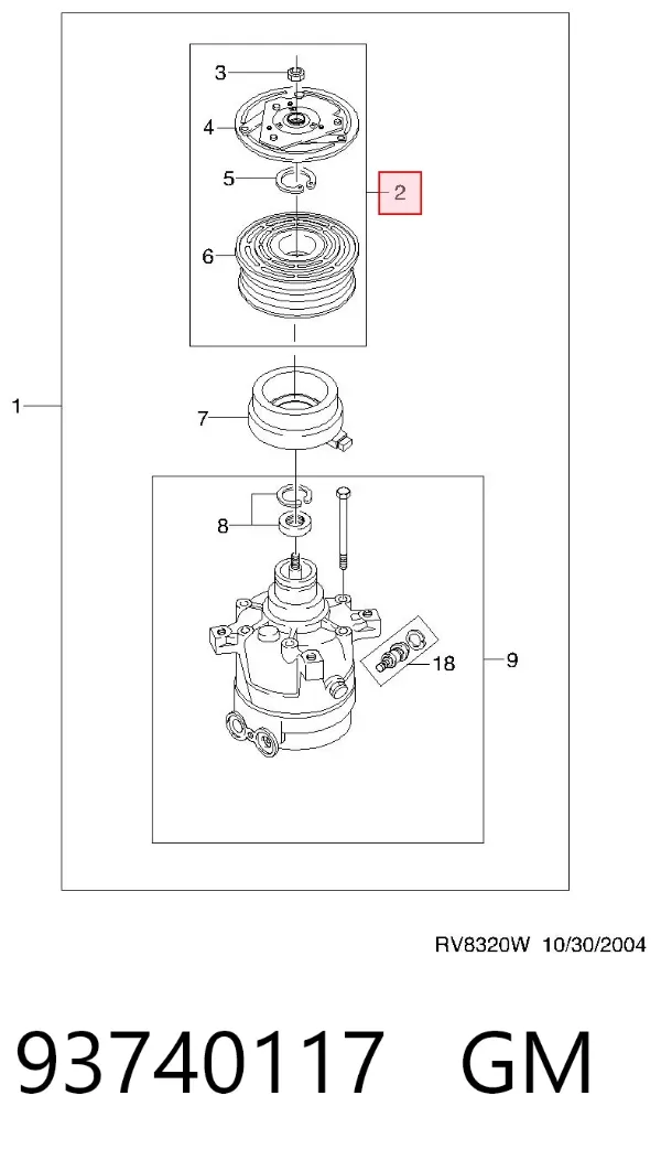 Шкив компрессора кондиционера 93740117 General Motors
