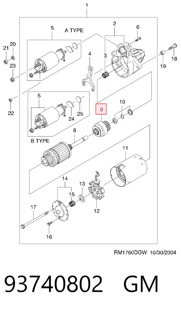 Бендикс стартера 93740802 General Motors