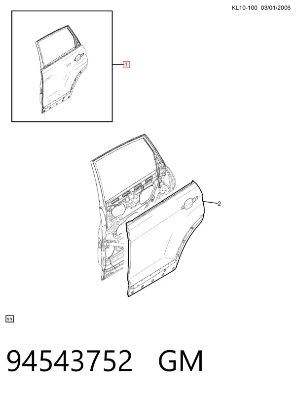 Дверь задняя левая 94543752 General Motors