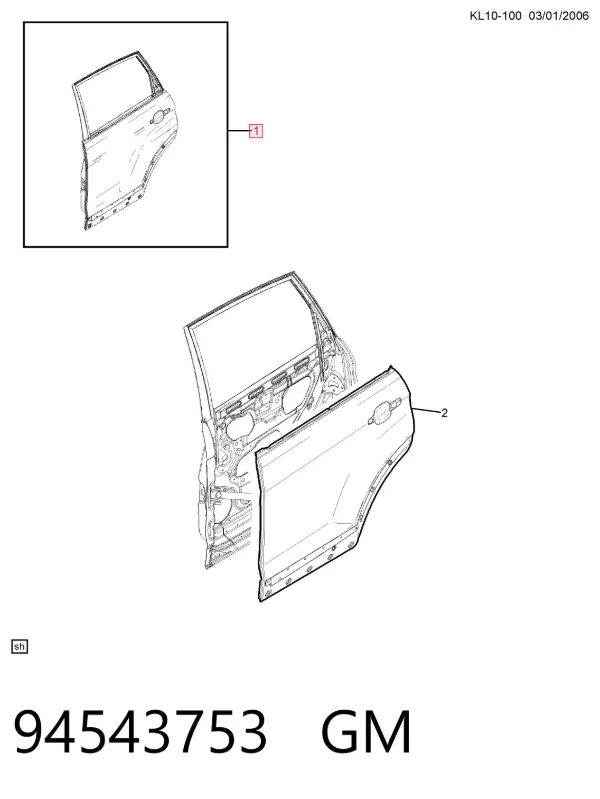 Дверь задняя правая 94543753 General Motors