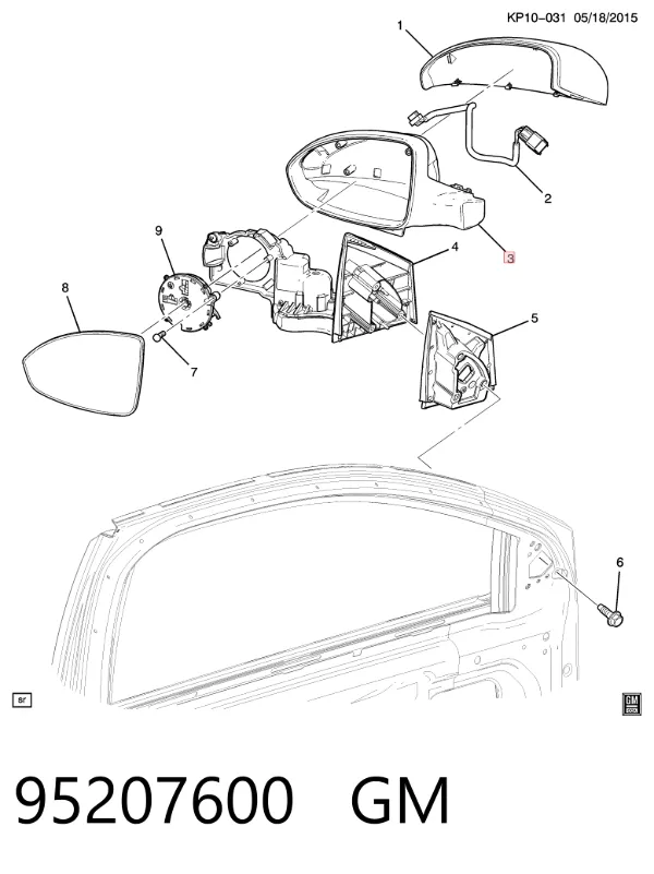 Правое зеркало 95207600 General Motors