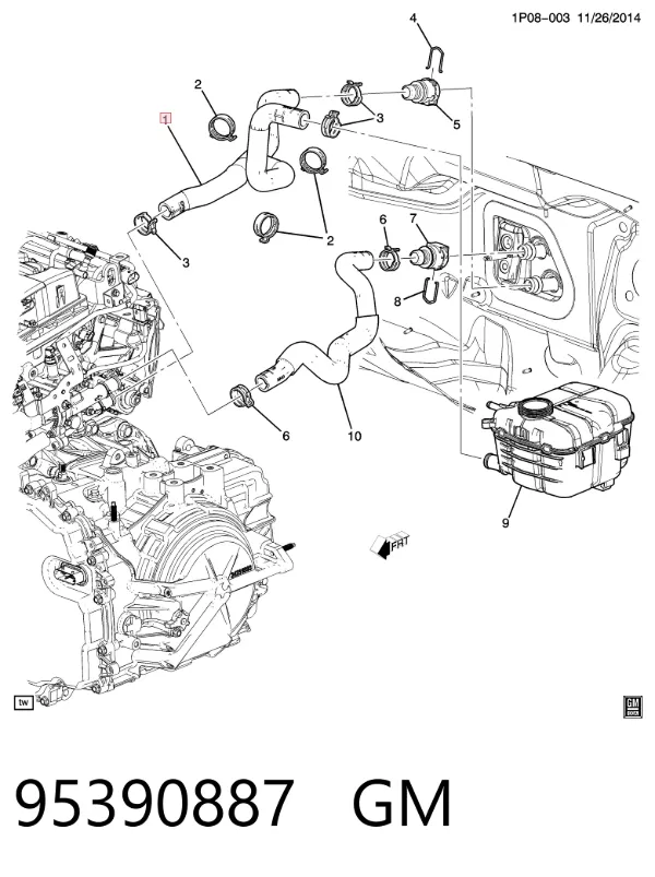 Шланг отопителя обратка 95390887 General Motors